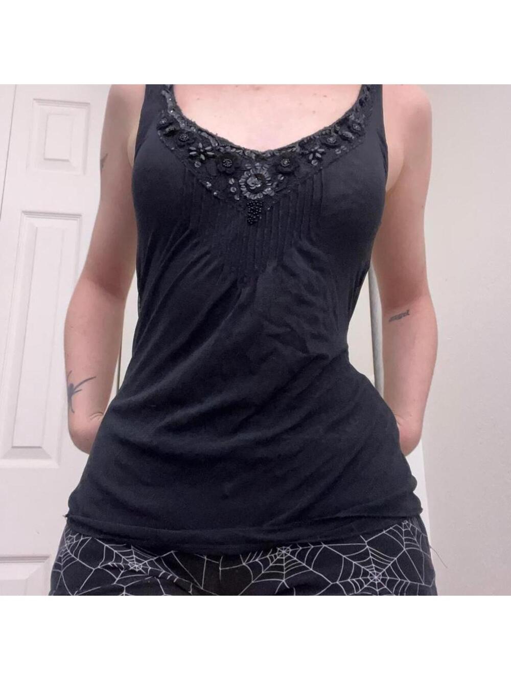 fitted black beaded top